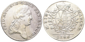 Sachsen, Friedrich August III. 1763-1806, Konv.-Taler 1786, Dresden. 28,03 g. Dav. 2695; Schnee 1079. Sehr schön-vorzüglich