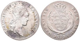 Sachsen, Friedrich August I. 1806-1827, Konv.-Taler 1816 IGS, Dresden. 28,09 g. AKS 12; Dav. 854; Thun 293. Hübsche Patina, leicht justiert, sehr schö...