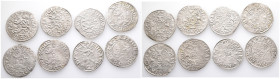 Schleswig Holstein Gottorp, Johann Adolf 1590-1616, Doppelschilling (1/16 Taler). 8 Stück. 1596, 1597 (2x), 1598 (2x), 1600, 1603 (2x). Sehr schön-vor...