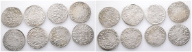 Schleswig Holstein Gottorp, Johann Adolf 1590-1616, Doppelschilling (1/16 Taler). 8 Stück. 1596, 1597 (2x), 1598 (2x), 1600, 1603 (2x). Sehr schön-vor...