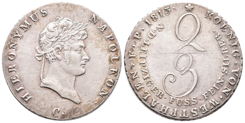 Westphalen, Napoleon 1807-1813, 2/3 Taler 1813 C. 13,13 g. AKS 25. Sehr schön-vo...