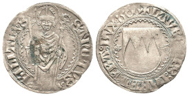Würzburg, Lorenz von Bibra 1495-1519, Schilling 1506. 2,18 g. Helmschrott 8. Von größter Seltenheit. Min. Belag, sehr schön