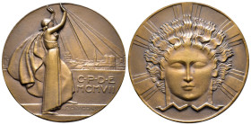 Kunstmedaillen, Dammann, Paul-Marcel, Bronzemedaille o. J. (um 1930) "Stromversorgung" 64 mm; 109,50 g. Winz. Randfehler, vorzüglich