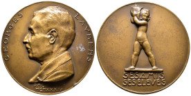 Kunstmedaillen, Dammann, Paul-Marcel, Bronzemedaille 1934 "Georges Laurens" 80 mm; 231,01 g. Randfehler, fast vorzüglich
