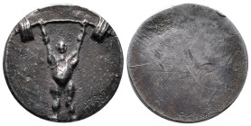 Kunstmedaillen, Güttler, Peter Götz, Weißmetall-Gussmedaille (einseitig) 1982 "Gewichtheber". 25 mm; 11,70 g. Kl. Randfehler, gussfrisch