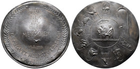 Kunstmedaillen, Güttler, Peter Götz, Weißmetall-Gussmedaille 1992 "Zum 60. Geburtstag von Dr. med. vet. Helmut Emrich" 100 mm; 416,81 g. Gussfrisch