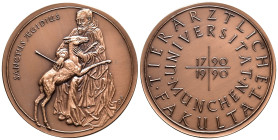 Kunstmedaillen, Ruppel, Barbara, Bronzemedaille 1990 "Tierärztliche Fakultät Universität München" 65 mm; 85,54 g. Prägefrisch