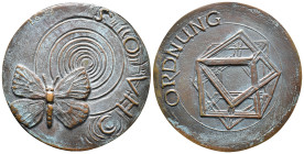 Kunstmedaillen, Ruppel, Barbara, Bronzegussmedaille 1997 "Ordnung und Chaos" 66 mm; 99,84 g. Fast gussfrisch