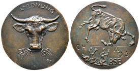Kunstmedaillen, Ruppel, Barbara, Bronzegussmedaille 1997 "Ordnung und Chaos" 59 mm; 53,79 g. Fast gussfrisch