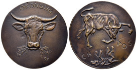 Kunstmedaillen, Ruppel, Barbara, Bronzegussmedaille 1997 "Ordnung und Chaos" 61 mm; 58,62 g. Fast gussfrisch