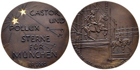 Kunstmedaillen, Ruppel, Barbara, Bronzegussmedaille 2000 "Castor und Pollux - Sterne für München. Akademie der Bildenden Künste" 64 mm; 99,17 g. Fast ...