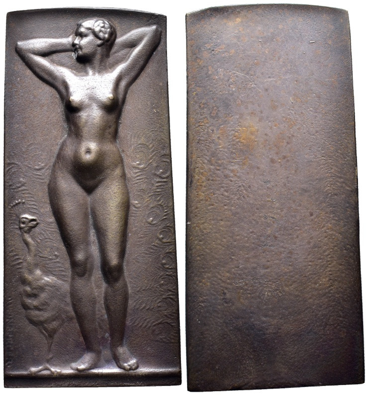 Kunstmedaillen, Weinberger, Anton, Bronzeplakette o. J. "Nackte mit Pfau" 109 x ...