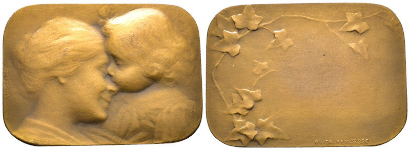 Kunstmedaillen, Yencesse, Ovide, Bronzeplakette o. J. "Mutterliebe" 53 x 39 mm; ...