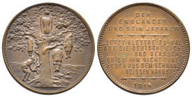 Deutsche Kolonien, Kiautschou, Bronzemedaille 1914 "Verteidigung Kiautschous gegen die Japaner" 33 mm; 16,53 g. Zetzmann 4062 (dort in Silber). Vorzüg...