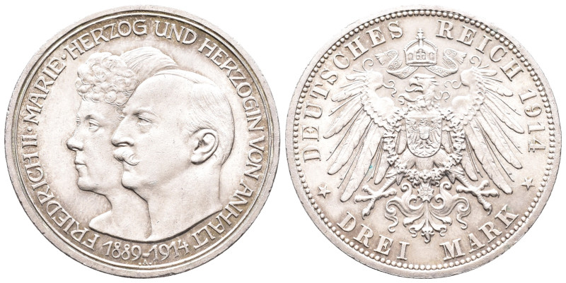 Kaiserreich, Anhalt, Friedrich II. 1904-1918, 3 Mark 1914. Silberhochzeit. J. 24...