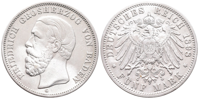 Kaiserreich, Baden, Friedrich I. 1856-1907, 5 Mark 1898. J. 29. Sehr schön-vorzü...
