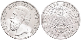 Kaiserreich, Baden, Friedrich I. 1856-1907, 5 Mark 1898. J. 29. Sehr schön-vorzüglich