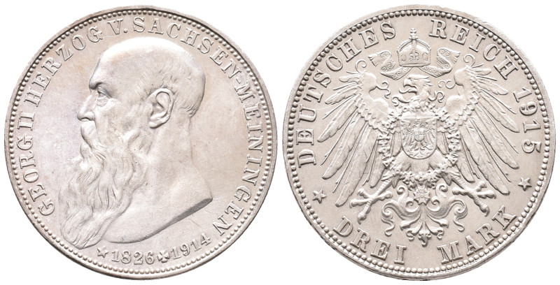 Kaiserreich, Sachsen Meiningen, Georg II. 1866-1914, 3 Mark 1915. Lebensdaten. J...