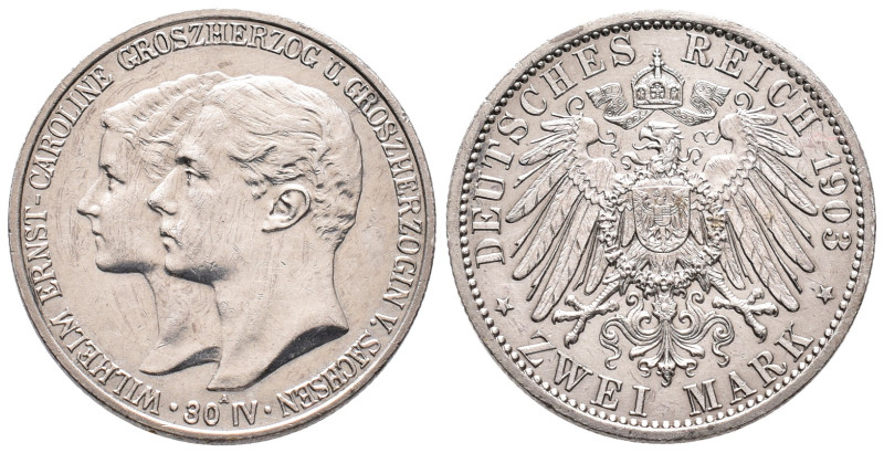 Kaiserreich, Sachsen Weimar Eisenach, Wilhelm Ernst 1901-1918, 2 Mark 1903. Hoch...