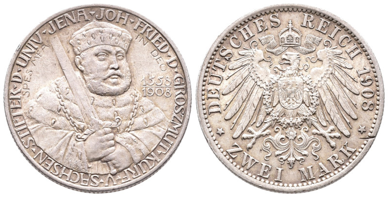 Kaiserreich, Sachsen Weimar Eisenach, Wilhelm Ernst 1901-1918, 2 Mark 1908. Univ...