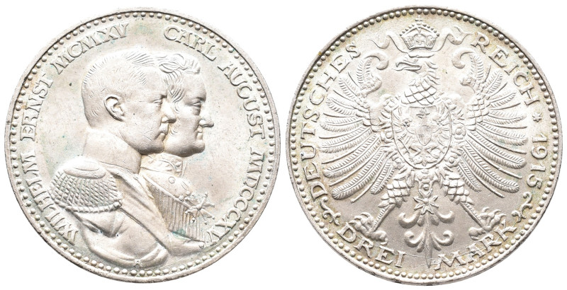 Kaiserreich, Sachsen Weimar Eisenach, Wilhelm Ernst 1901-1918, 3 Mark 1915. Jahr...