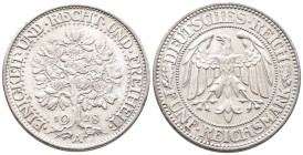 Weimarer Republik, 5 Reichsmark 1928 A. Eichbaum. J. 331. Sehr schön-vorzüglich