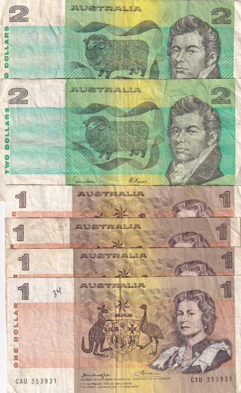 Australia, 1-2 Dollars, 1974/1985, VF, (Total 6 banknotes)

Stained

Estimat...