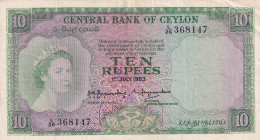 Ceylon, 10 Rupees, 1953, VF, p55