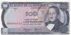 Colombia, 100 Pesos Oro, 1974, UNC, p415