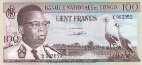 Congo Democratic Republic, 100 Francs, 1962, UNC(-), p6a, CANCALLED