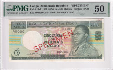 Congo Democratic Republic, 5 Zaïres, 1967, AUNC, p13s1, SPECIMEN