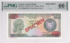 Cyprus, 10 Pounds, 1987/1988, UNC, p51s, SPECIMEN