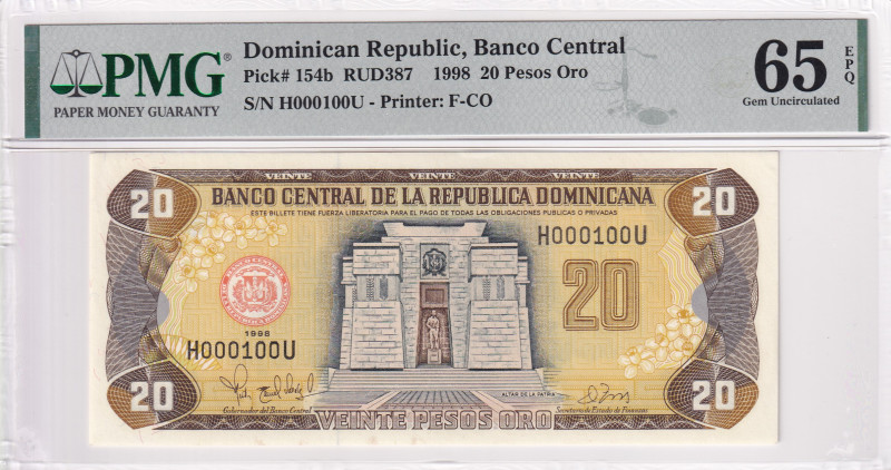 Dominican Republic, 20 Pesos Oro, 1998, UNC, p154b

PMG 65 EPQ, Top 100 Serial...