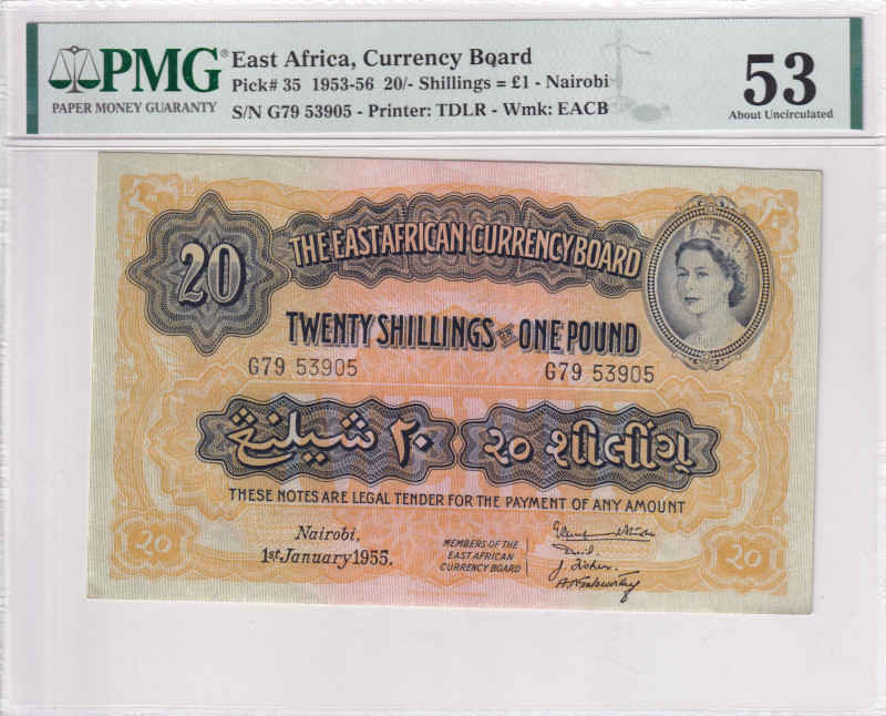 East Africa, 20 Shillings, 1953/1956, UNC, p35

PMG 53, Queen Elizabeth II Por...