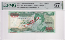 East Caribbean States, 5 Dollars, 1986/1988, UNC, p18as, SPECIMEN