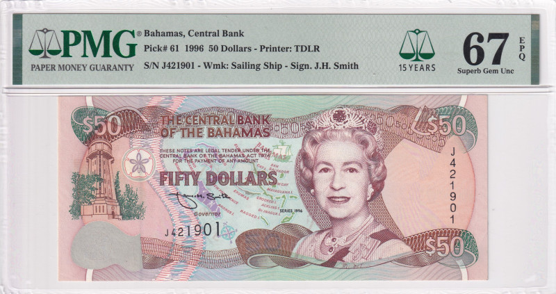 East Caribbean States, 50 Dollars, 1996, UNC, p61

PMG 67 EPQ, Very Rare Portr...