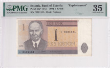 Estonia, 1 Kroon, 1992, VF, p69a, REPLACEMENT