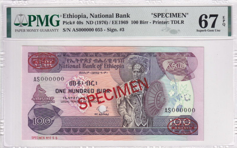 Ethiopia, 100 Birr, 1976, UNC, p40s, SPECIMEN

PMG 67 EPQ

Estimate: USD 150...