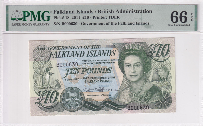 Falkland Islands, 10 Pounds, 2011, UNC, p18

PMG 66 EPQ, Queen Elizabeth II. P...