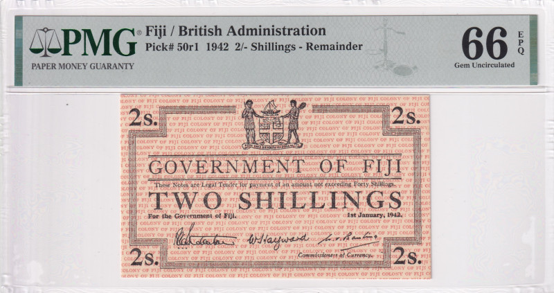 Fiji, 2 Shillings, 1942, UNC, p50r, REMAINDER

PMG 66 EPQ

Estimate: USD 100...