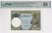 Madagascar, 10 Francs, 1937/1947, VF, p36