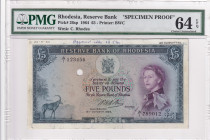 Rhodesia, 5 Pounds, 1964, UNC, p26sp, SPECİMEN PROOF