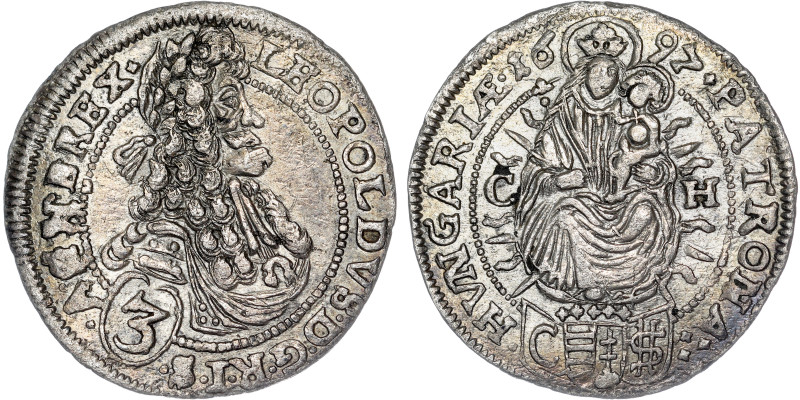 Leopold I, House of Habsburg / RDR
3 Kreuzer 1697 Pressburg / Pozsony / Bratisla...