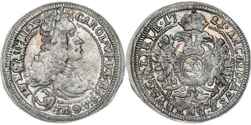 3 Kreuzer 1721 Graz

Her 736

1,77 g, gEF/VZ+, beautiful toning, mint luster.