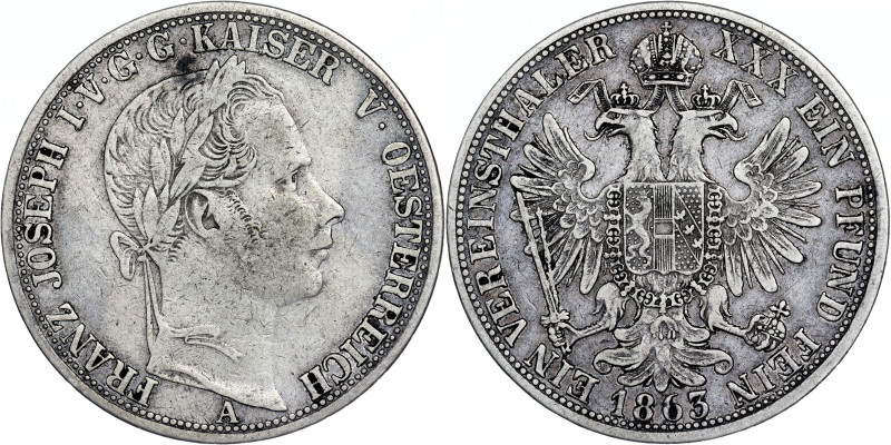 Francis Joseph I, Austrian Empire
1 Vereinsthaler, 1863 Vienna

Franz Joseph I.,...