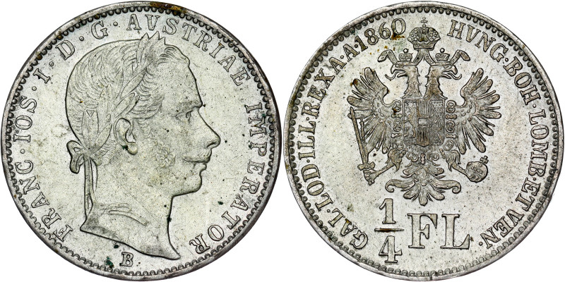Franz Joseph I. (1848-1916) ¼ Gulden 1860 B Körmöcbánya
¼ Florin 1860 Kremnitz

...