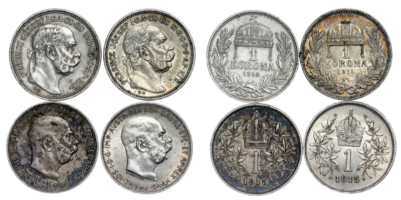 1 Korona / Krone Wien / Vienna / Kremnica / Kremnitz / Körmöcbánya

LOT – 4 pcs
...