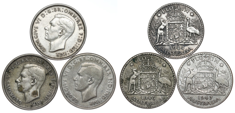 Australia, George VI (1936-1952)

Florin Lot – 3 pcs – 1944-47

KM 40

EF/VF