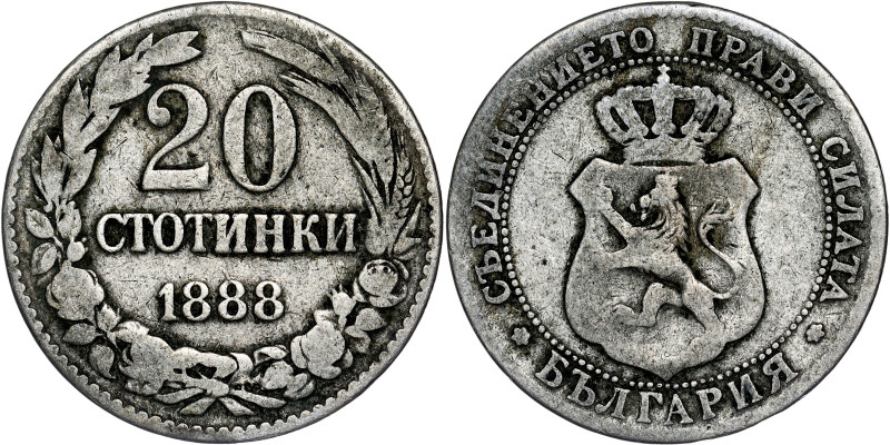 Alexander I, 20 Stotinki 1888

KM# 11, N# 15543

VF