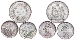 France – Silver 5, 10 Francs LOT – 3pcs